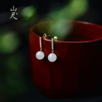Yutan 丨 Natural Hetian jade white jade earrings 18k gold jade sheep fat jade earrings earrings temperament earrings