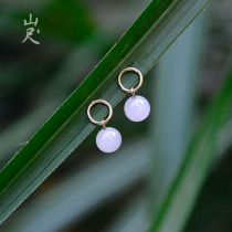 Stream Cloud -- Natural A stock and Tian jade white jade earrings 18k bag gold jade earring pendant earring brief circle circle