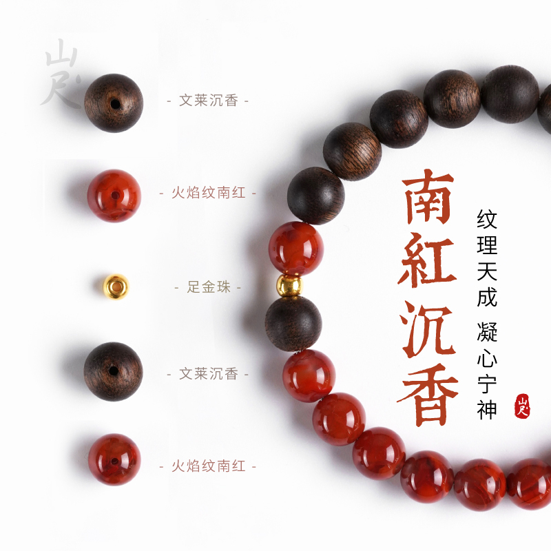 Flame-Patterned Southern Red Agate Bracelet, Natural Full-Bodied Ox Blood Red Agate, Replenishes Wood and Fire, Zodiac Year, Agarwood, Women's and Men's Bracelet