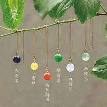 Jade south red agate Lapis lazuli beeswax jade 925 silver plated 18k gold ear line earrings drop earrings earrings long