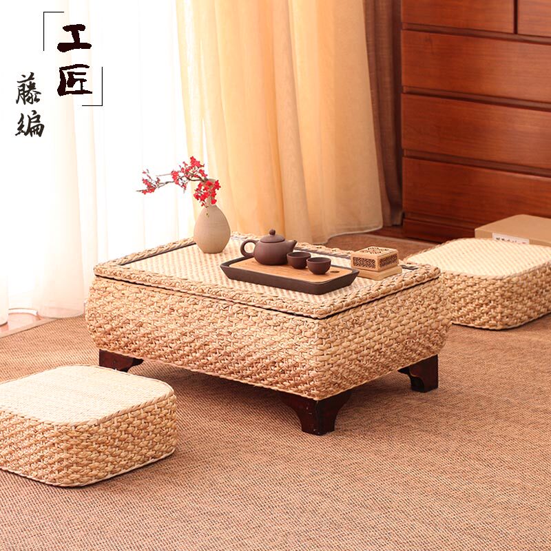 Rattan tatami Tatami Tea Table Day Style Grass-style Balcony Short table minimalist Creativity Terrace table Table Dwarf Table Small Tea Table