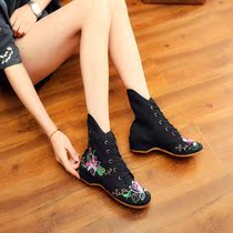 Autumn and winter new embroidered shoes womens old Beijing booties ancient style embroidered cloth shoes inner height-increasing dance shoes high-top shoes women