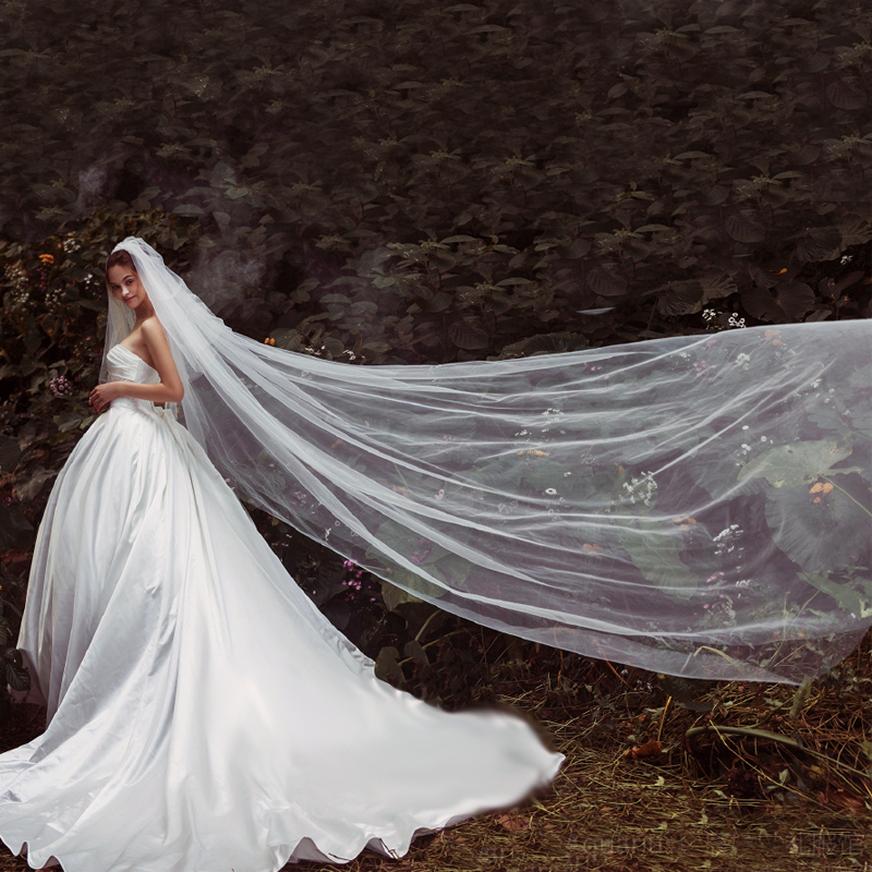 3 m wide trailing long version double layer covered bridal head yarn soft yarn vegan wedding wedding wedding wedding wedding dress headwear