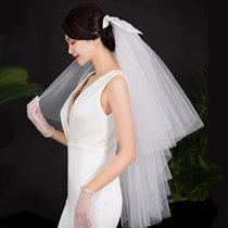 White Bow Bride Head Yarn Marriage Certificate Registration Short Pengpeng Head Yarn Travel Model Multi-Layer Mesh