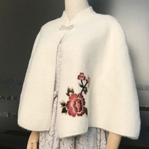 Autumn and winter thick warm imitation mink Bride wedding dress woolen shawl cheongsam dress red wine red cloak coat