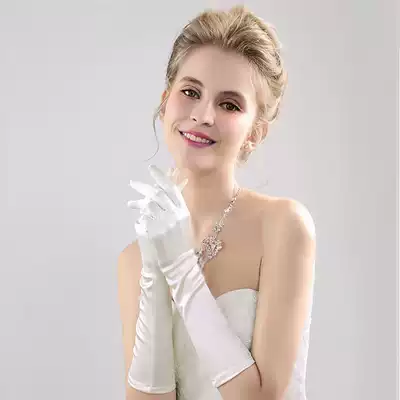 Korean version of the bride long version of the wedding gloves white wedding gloves photo studio photo style black gloves