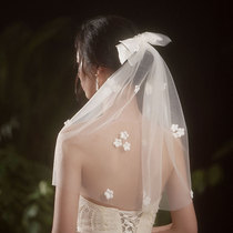 Pingyou brides veil short petal bow yarn wedding wedding headdress Tour license small head yarn accessories