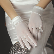 Bride Wedding Gloves White Satin Gloves Wedding Dress Tulle Short Wedding Full Finger Glove Accessories