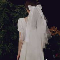 Bride veil double vintage bow Moren line Tour gimmick short wedding wedding photo headdress