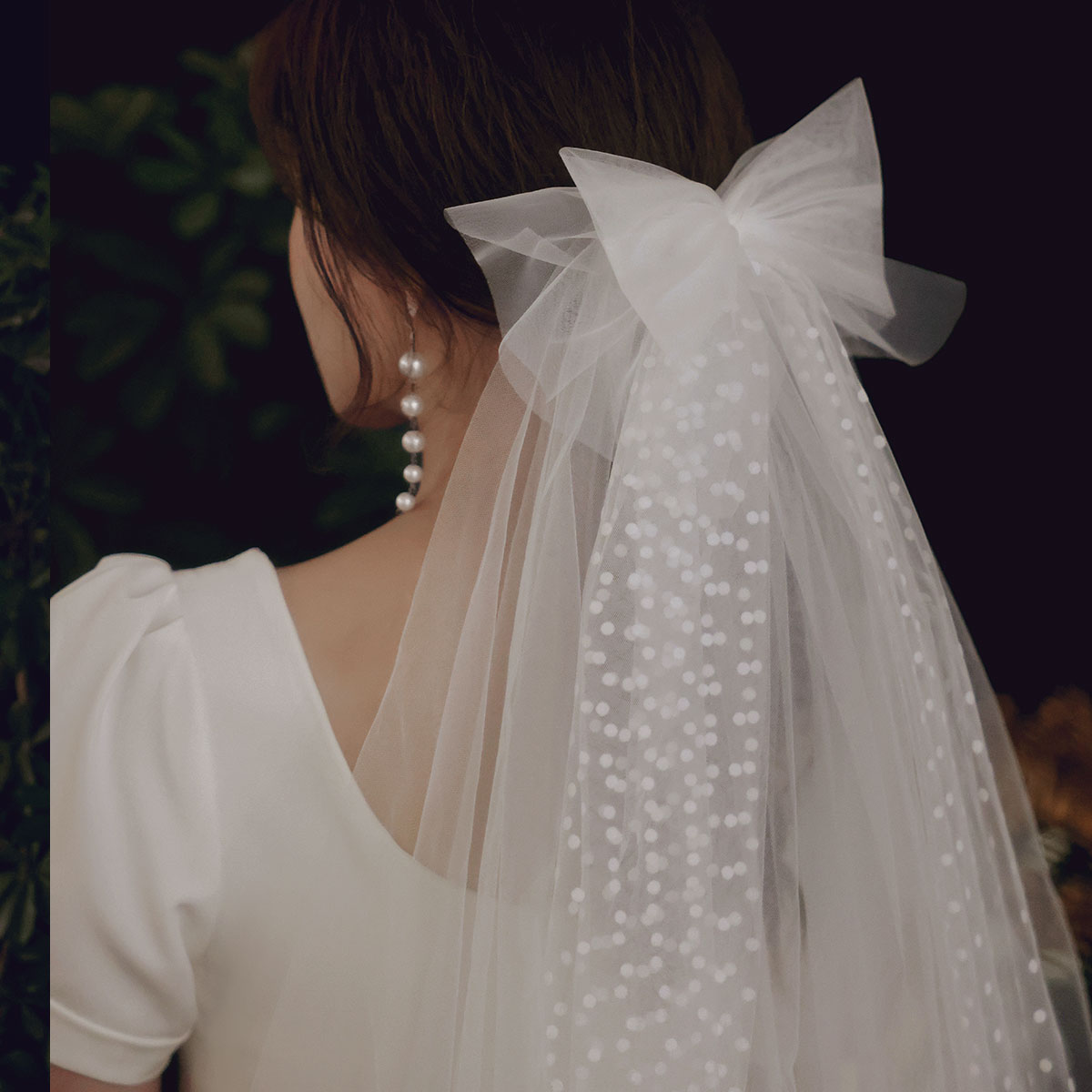 Bridal veil sweet bow dot mesh multi-layer fluffy bridal veil headdress travel wedding photo styling headdress