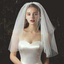 Bride veil grid cover short double-layer plain yarn White wedding veil wedding styling accessories veil
