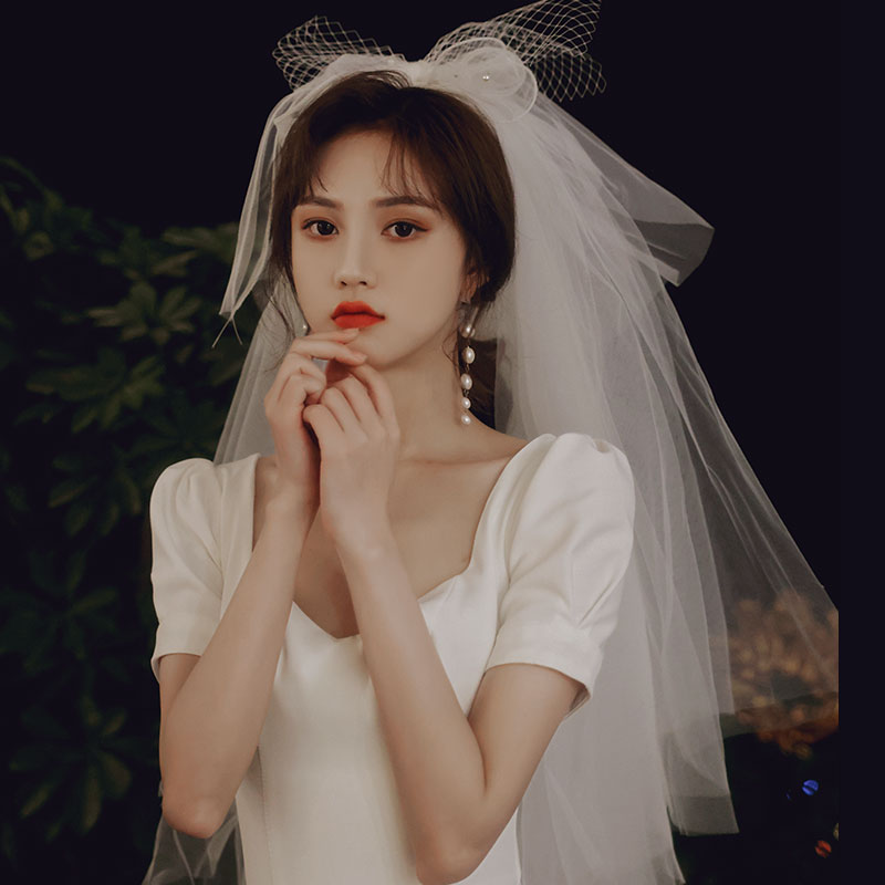 Bridal veil multi-layered fluffy plain veil wedding dress short veil forest butterfly wedding ceremony travel photograph licensed headdress