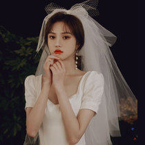 Brides head yarn multi-layer puffy yarn wedding dress short-head yarn silk bow wedding brigade lead headwear