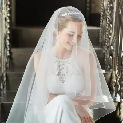 New Korean simple long version of the bride wedding wedding veil plain yarn naked yarn modeling travel soft yarn wedding veil