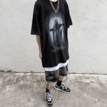 Gangsta GOFB American retro T-shirt mens European and American bereavement printing short-sleeved loose retro oversize super A top