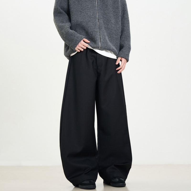 Kisko High-End American-Style Drapey Black Scimitar Trousers for Men and Women, Retro Loose Wide-Leg Casual Pants