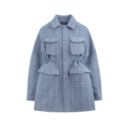 Thiết kế áo khoác nữ Plus mới mùa thu đông 2018 nữ trong gió dài dây rút eo eo áo len