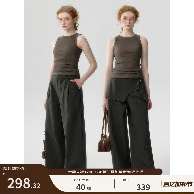 Designer Plus Textured Linen | Lyocell Two-Piece Pants Set for Women, Spring and Summer, Elegant Wide-Leg Suit Pants