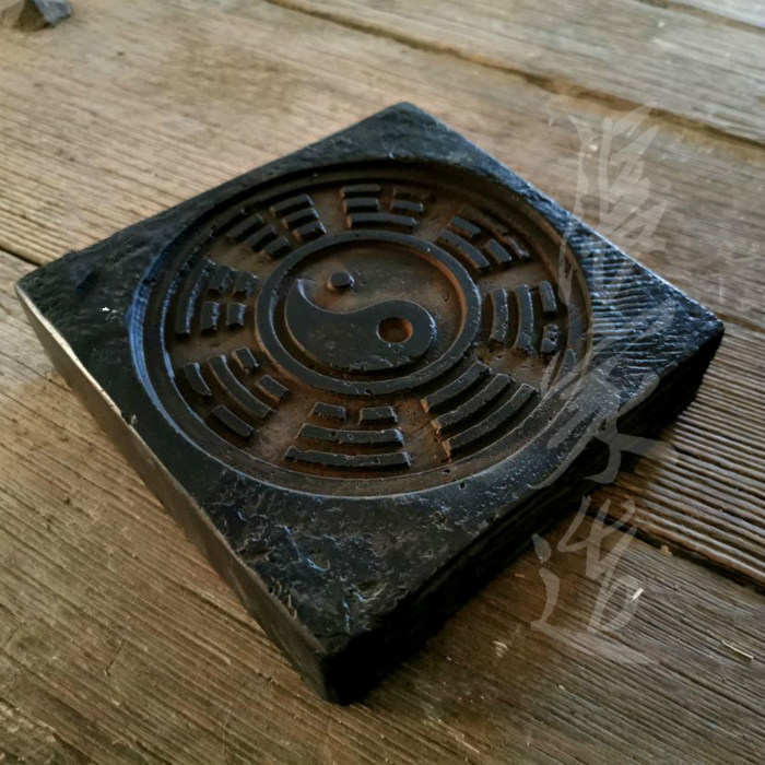 Zhangjia-made retro Han brick pot bearing antique brick dry brewing pot holder Zen pot pad square circle gossip picture tea holder non-bluestone