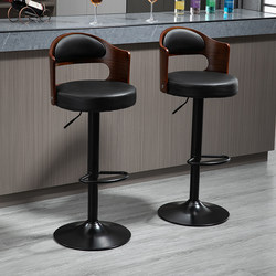 European-Style Bar Stool, Solid Wood Bar Stool, Household Swivel High Stool, Retro Backrest, Adjustable Height, Front Desk Cashier Bar Chair