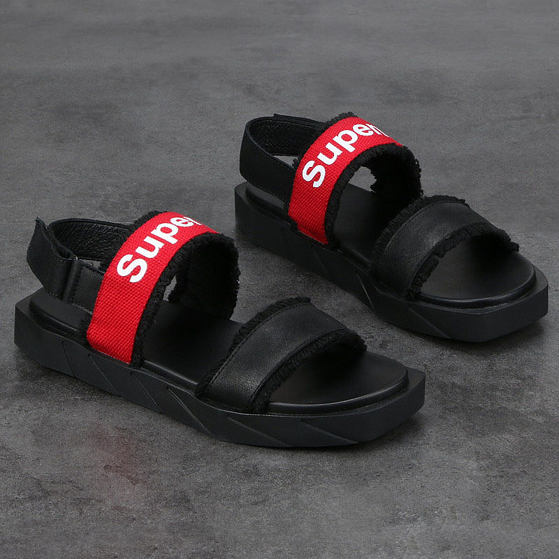 European station summer new men's leather sandals Korean version trendy all-match thick-soled Velcro personalized men's beach shoes