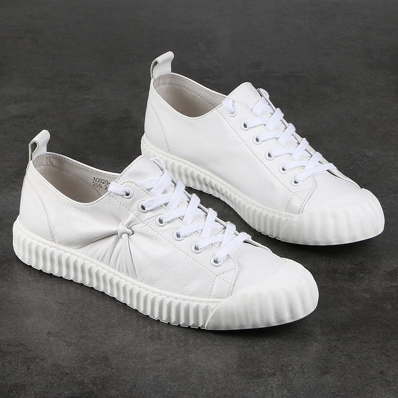 European station new lace-up all-match small white shoes men's leather British round toe Korean style trendy casual low-cut men's single shoes