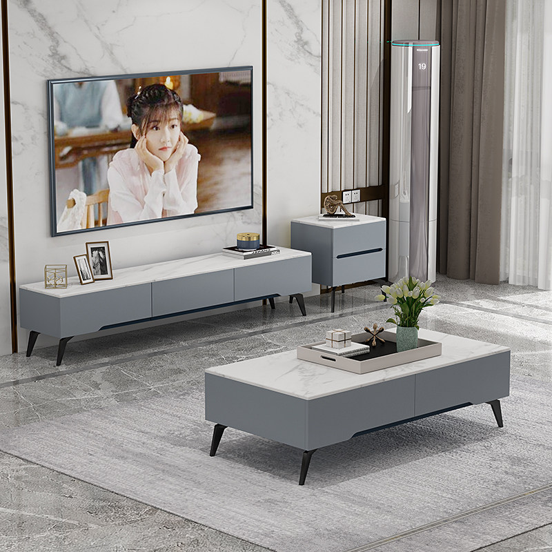 Light luxury rock slab TV cabinet coffee table combination modern simple baking lacquer Nordic living room new minimalist Italian home
