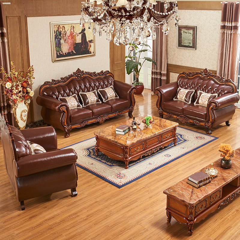 Eurostyle Real Leather Sofa Extravaganza Villa 123 Composition Small family Type of duplex House Living room Head Cow Leather Upscale Sofa