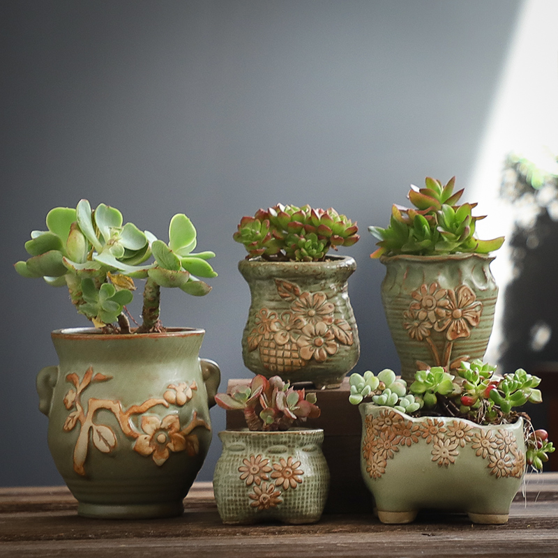 Fleshy flowerpot ceramic complex ancient running composite suit creative move large Fleshy meat meat the plants flower pot clearance