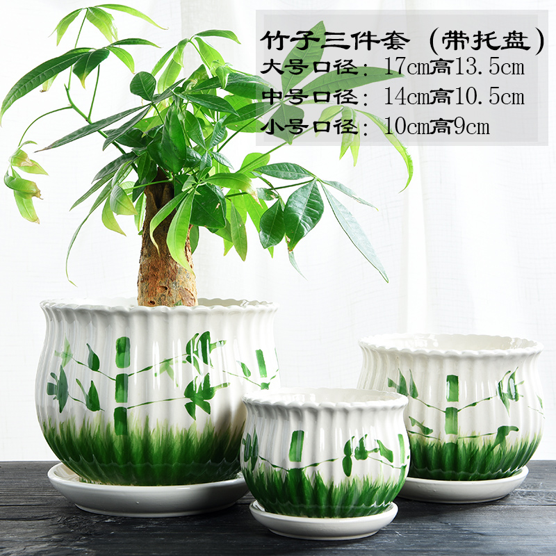 Flowerpot indoor large - sized ceramic square with tray was creative move contracted white contracted more than other meat Flowerpot