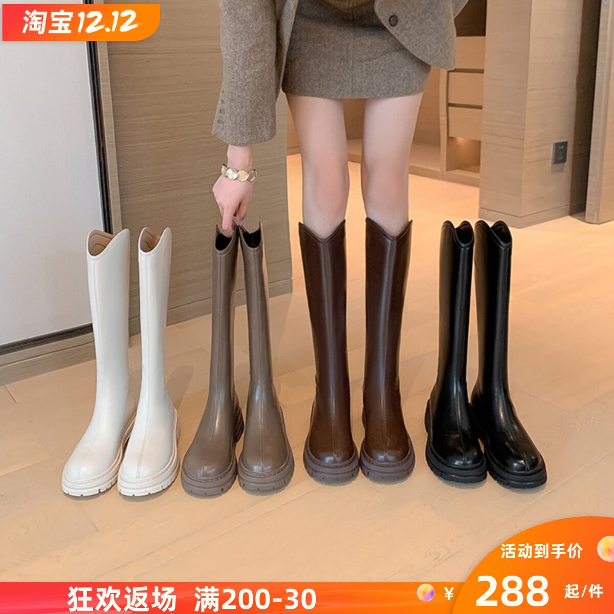 Lingo studio birdie leg boots women's thick-soled v-mouth high boots look thin and small tube circumference all-match knight boots trendy