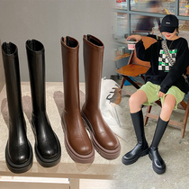 Round Head Slim Long Drum Boots Woman Fat Mm Rider Boots Small Tall Cylinder Boots College Wind Large Cylinder Enclosure Long Boots Rough Legs