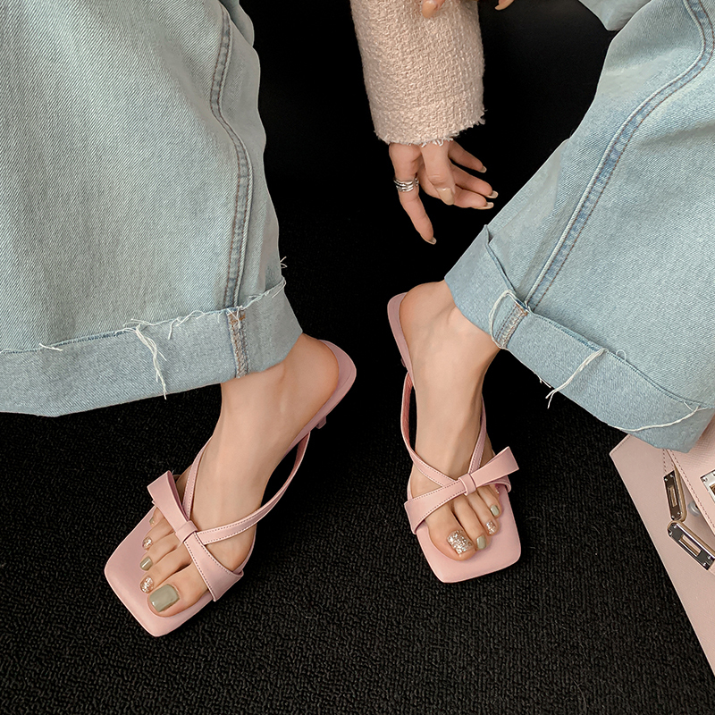 Lingge Studio Is Great for Wearing soft sole Versatile Slip-On Sandals for Women, Suitable for Outdoor Wear in Summer, with a Square Toe, Bow, and High Heels Lingge Studio Is Great for Wearing soft sole Versatile Slip-On Sandals for Women, Suitable for Outdoor Wear in Summer, with a Square Toe, Bow, and High Heels