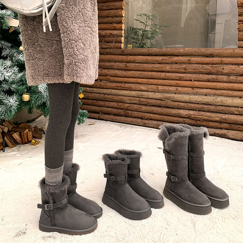 Lingge Studio Gray Long Snow Boots for Women 2026 Winter Thick-Soled Boots Thickened Non-Slip Northeast Cotton Shoes