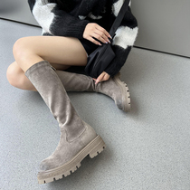 Lingge studio niche design gray long boots womens 2022 new boots elastic Korean version of knight boots tide