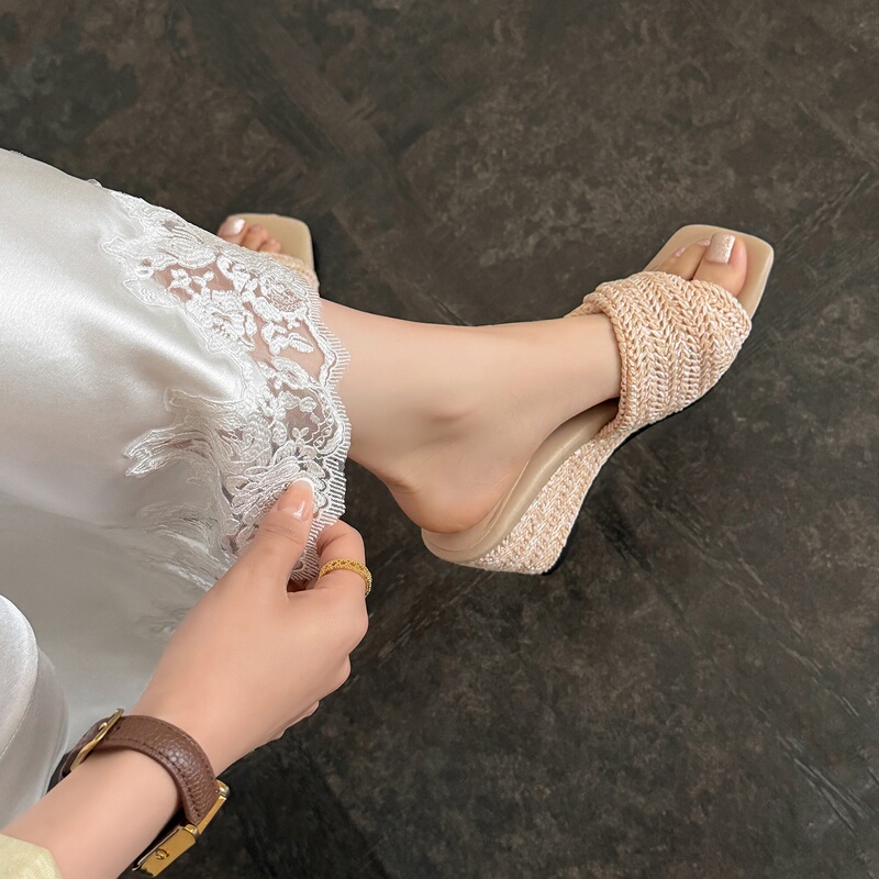 Lingge Studio Woven Slippers for Women, Suitable for Outdoor Wear, 2026 New Model, Wedge Heel, Simple and Versatile, Super Soft soft sole Sandals