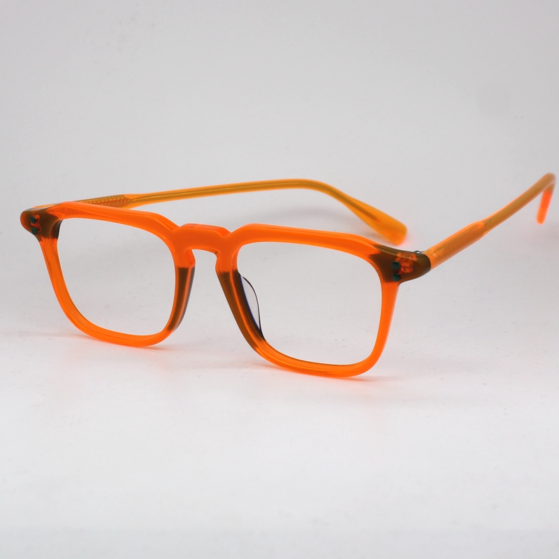 Transparent Black and White Orange Small Square Frame Glasses Trendy Rivet Acetate Handmade Eyeglass Frames for Women with Prescription Anti-Blue Light Photochromic