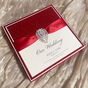 Red Glitter Wedding Guest Book Business Gift Book with Rhinestone Ribbon Decoration Wedding Signature Book Full Moon Gift