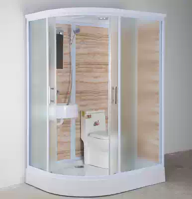 Mobile shower room integral bathroom Arc fan-shaped glass bathroom Household integrated base bottom basin toilet