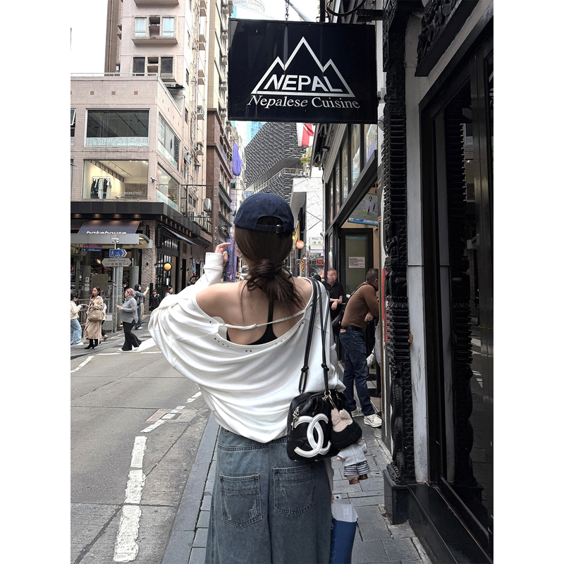 Cuitcuit Baiyu Relaxed Lightweight Tencel Off-Shoulder Backless Top for Women, Loose and Lazy Sun Protection Long-Sleeve Cover-Up