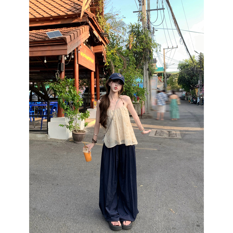 Cuitcuit Light Oxygen Breathing Acetate Cool Wide-Leg Pants for Women, Thin, Loose, Drapey Casual Pants for Summer