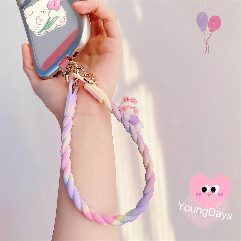 Lanyard wrist strap, anti-loss phone, cartoon gradient pink and purple soft silicone rabbit design, 3D wrist strap for men and women.