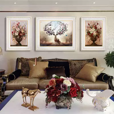 Printed cross stitch 2021 New Line embroidery living room simple modern large European style rich elk triple painting full embroidery