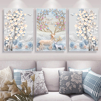  Cross stitch 2021 new thread embroidery triptych living room large simple modern fortune deer self-embroidery handmade full embroidery