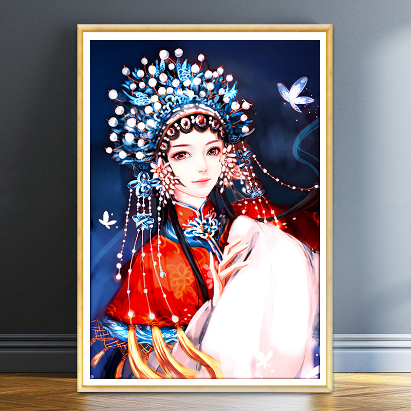 Ancient style beauty cross stitch 2022 new living room bedroom small handmade thread embroidery own embroidery Peking Opera Huadan Jinghong
