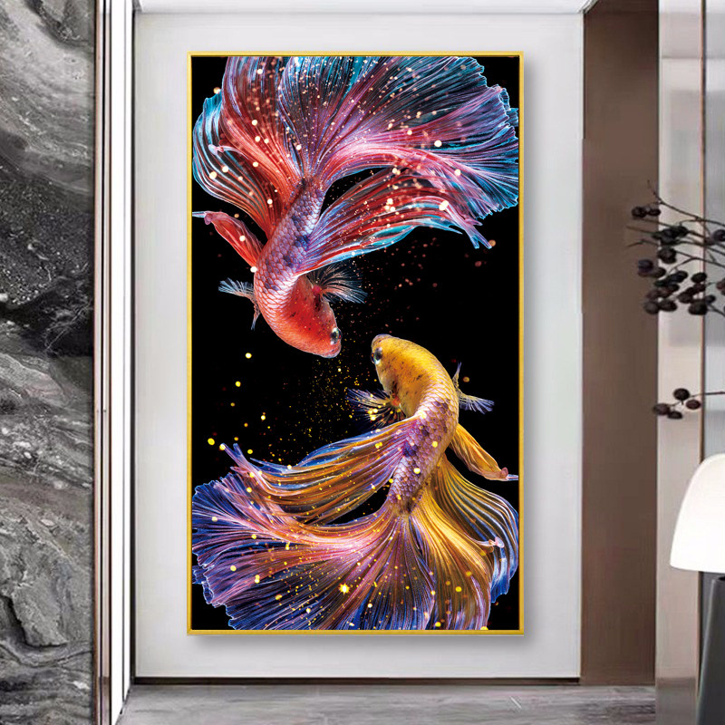 The Fortune Double Brocade Carp Cross Embroidered 2021 new living room Bedroom Xuanguan vertical version embroidery small pieces handmade own thread embroidery