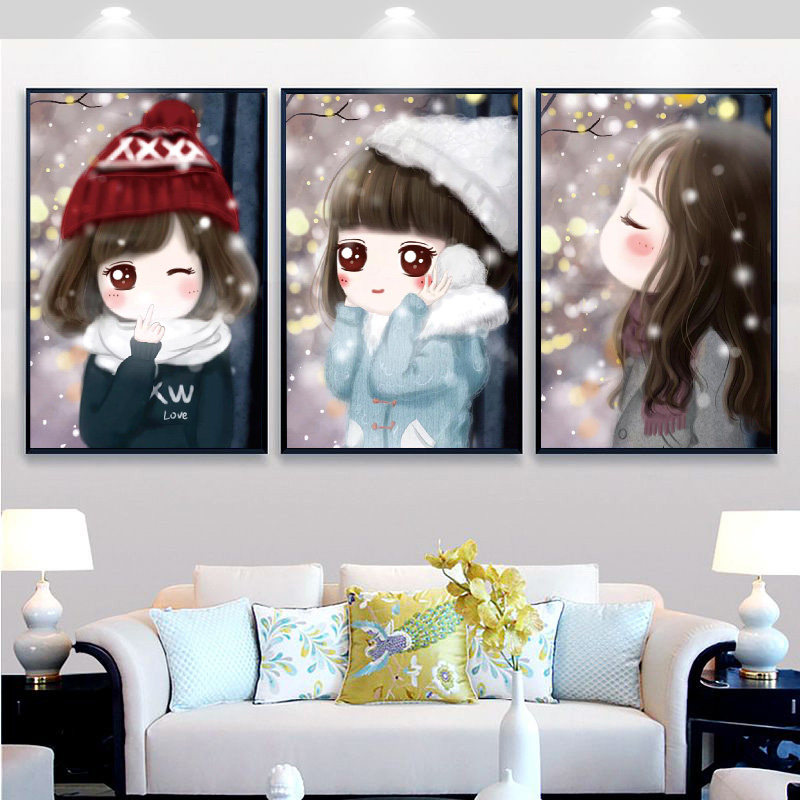 Cross embroidery 2021 new living room line embroidered bedroom small minimally simple modern children's room cute cartoon girl