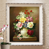 Cross stitch 2021 new thread embroidery oil painting vase peony flower small thread embroidery flower bedroom simple modern living room