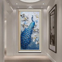 Printed cross stitch 2021 new thread embroidery living room small bedroom peacock vertical version of the entrance self-embroidery handmade full embroidery