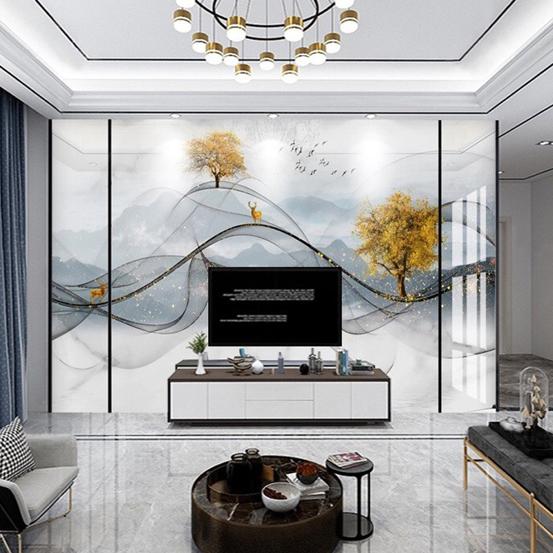 Living room 18D TV Bamboo wood fiber integrated wall plate imitation marble fastener buckle decoration wall board